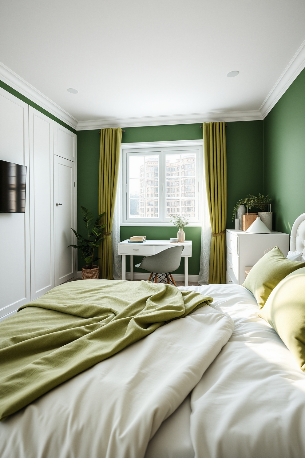 Green Accent Walls with White
