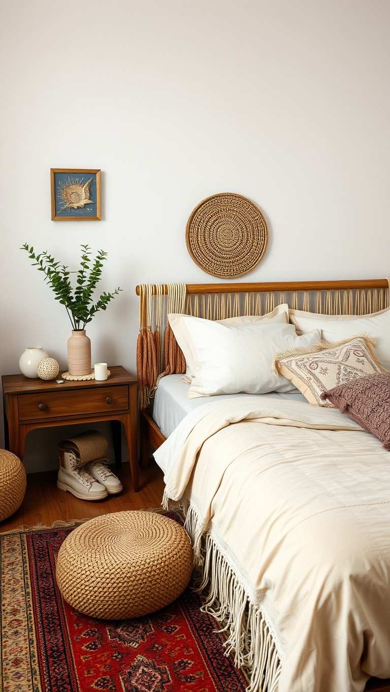 20 Artsy Creative Bedroom Ideas to Spark Your Imagination - 1. Bohemian Vibes: Layered Textiles for a Cozy Feel