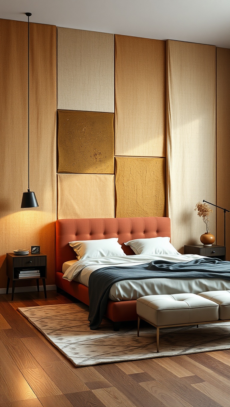 20 Artsy Creative Bedroom Ideas to Spark Your Imagination - 15. Textured Walls: Experiment with Fabrics and Panels