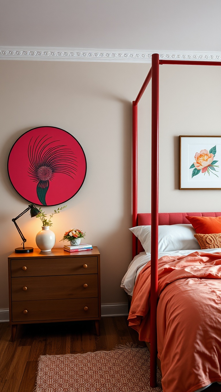 20 Artsy Creative Bedroom Ideas to Spark Your Imagination - 4. Color Pop: Bright Accents Against Neutral Walls