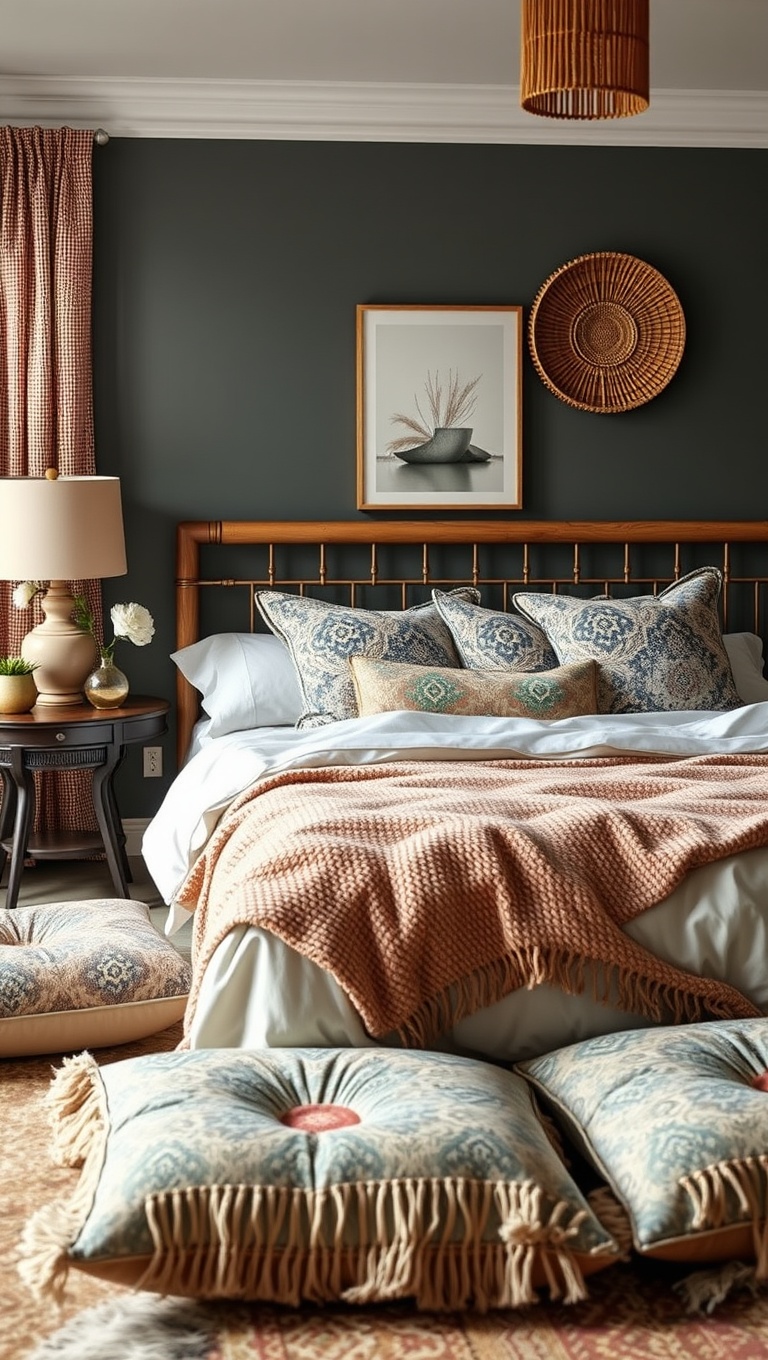 20 Bohemian Chic Bedroom Ideas to Spark Your Creativity - 10. Floor Cushions: Comfort Meets Aesthetics