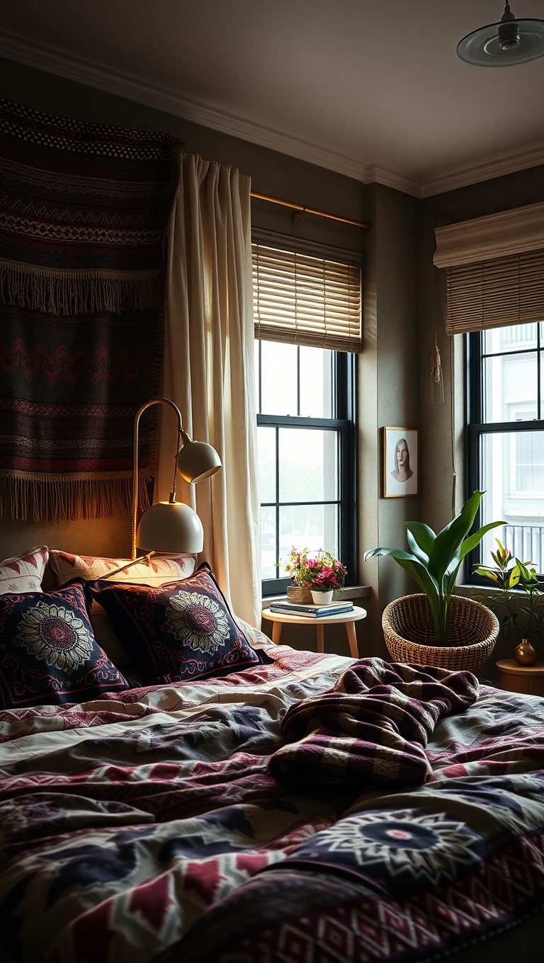 20 Chic Urban Bedroom Ideas to Inspire Your Space - 4. Bohemian Vibes: Layered Textiles and Patterns