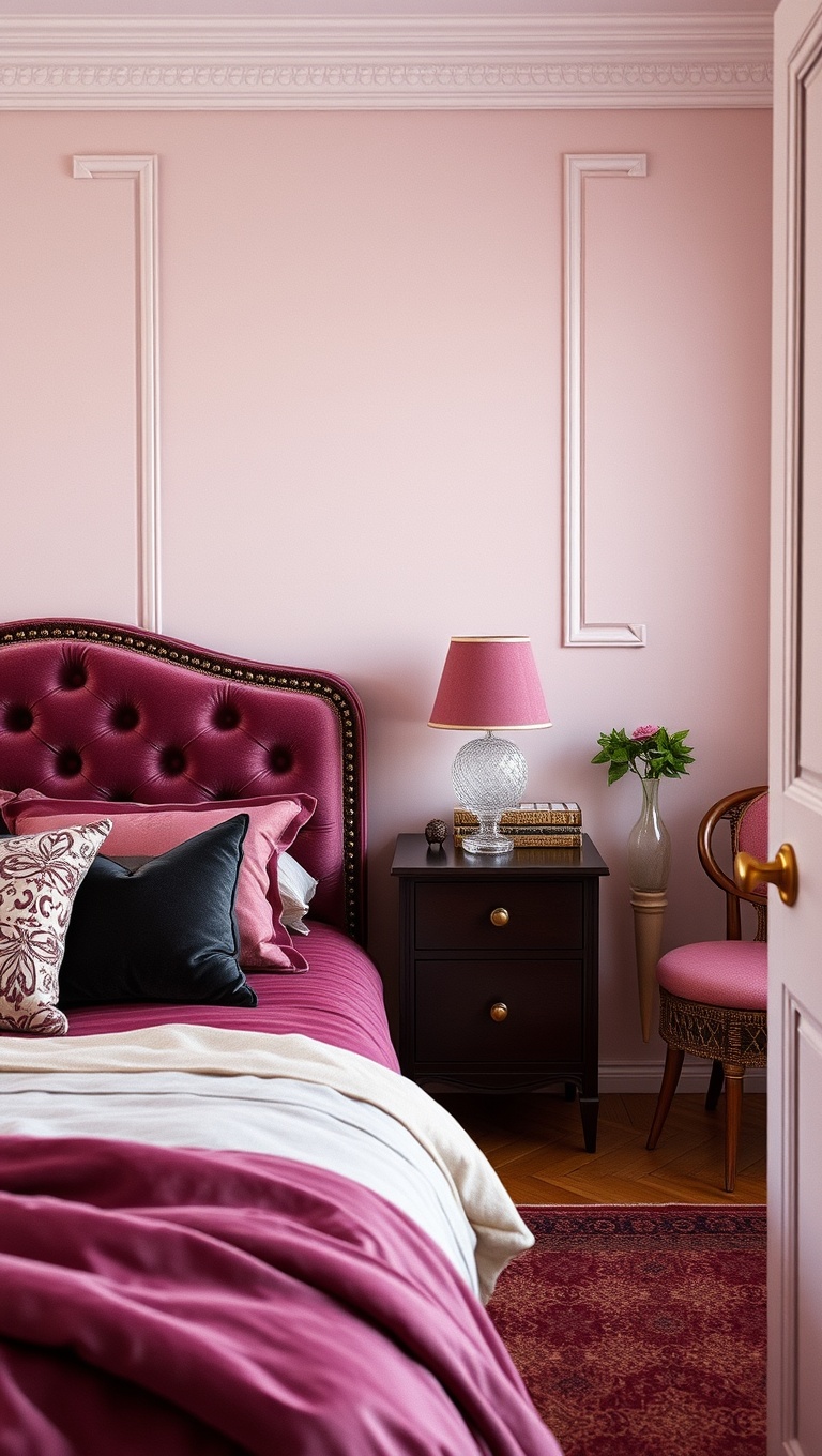 20 Chic Vintage Glam Bedroom Ideas to Transform Your Space - Velvet Touches: Add Luxurious Textiles