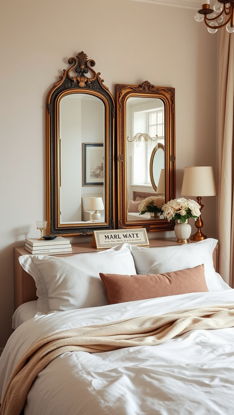 20 Chic Vintage Glam Bedroom Ideas to Transform Your Space - Statement Mirrors: Reflect Your Style