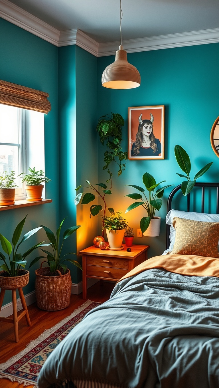 20 Vibrant Ideas for a Colorful Eclectic Bedroom - Incorporate Plants for a Fresh Vibe