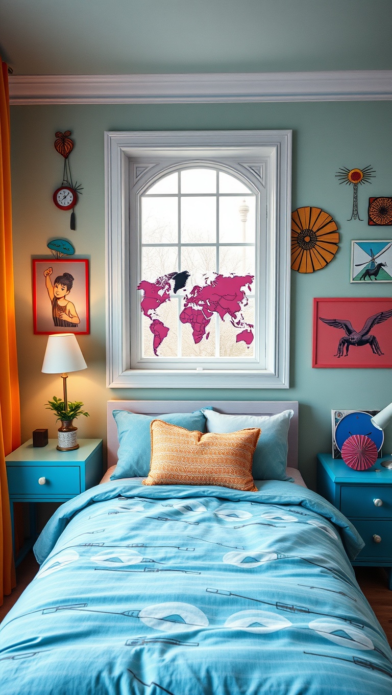20 Vibrant Ideas for a Colorful Eclectic Bedroom - Add Funky Wall Decals