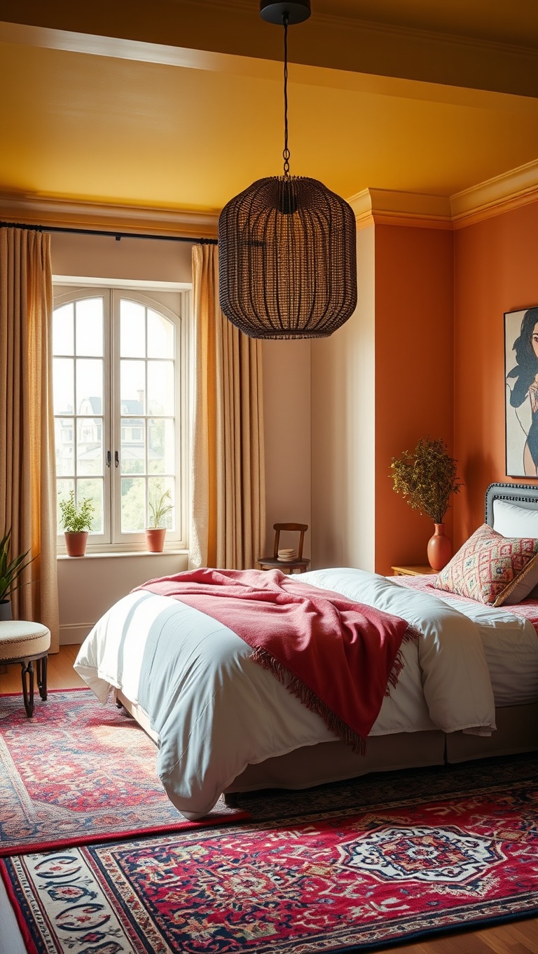 20 Vibrant Ideas for a Colorful Eclectic Bedroom - Layer Different Rugs Together
