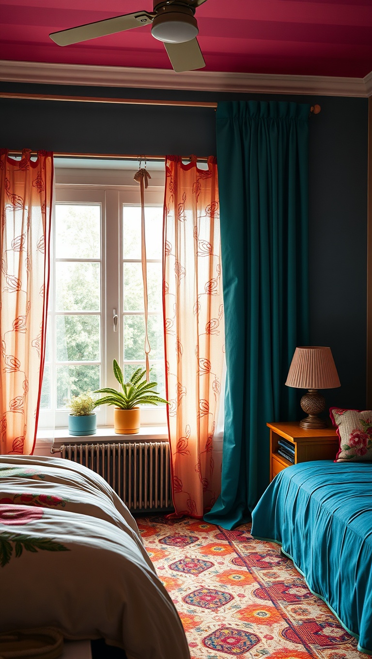 20 Vibrant Ideas for a Colorful Eclectic Bedroom - Use Fun Curtains to Add Flair