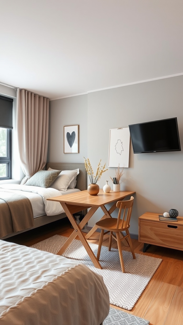 20 Creative Ideas for Stylish Compact Studio Bedrooms - 17. Use a Folding Table for Dining and More