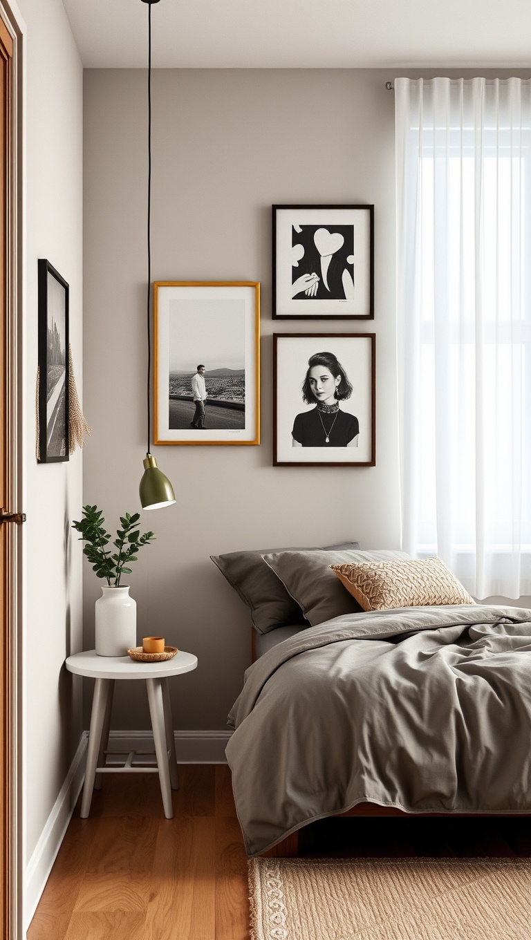 20 Creative Ideas for Stylish Compact Studio Bedrooms - 8. Hang Artwork to Personalize the Walls