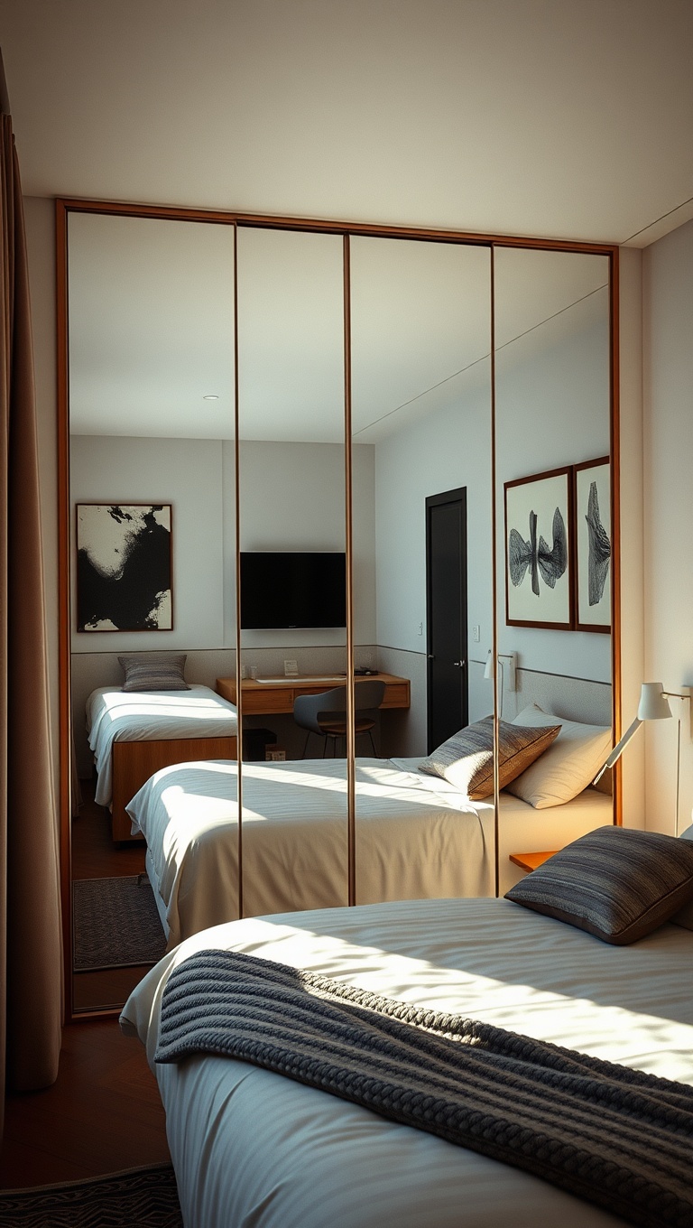 20 Creative Ideas for Stylish Compact Studio Bedrooms - 12. Use Mirrors to Reflect Light and Space