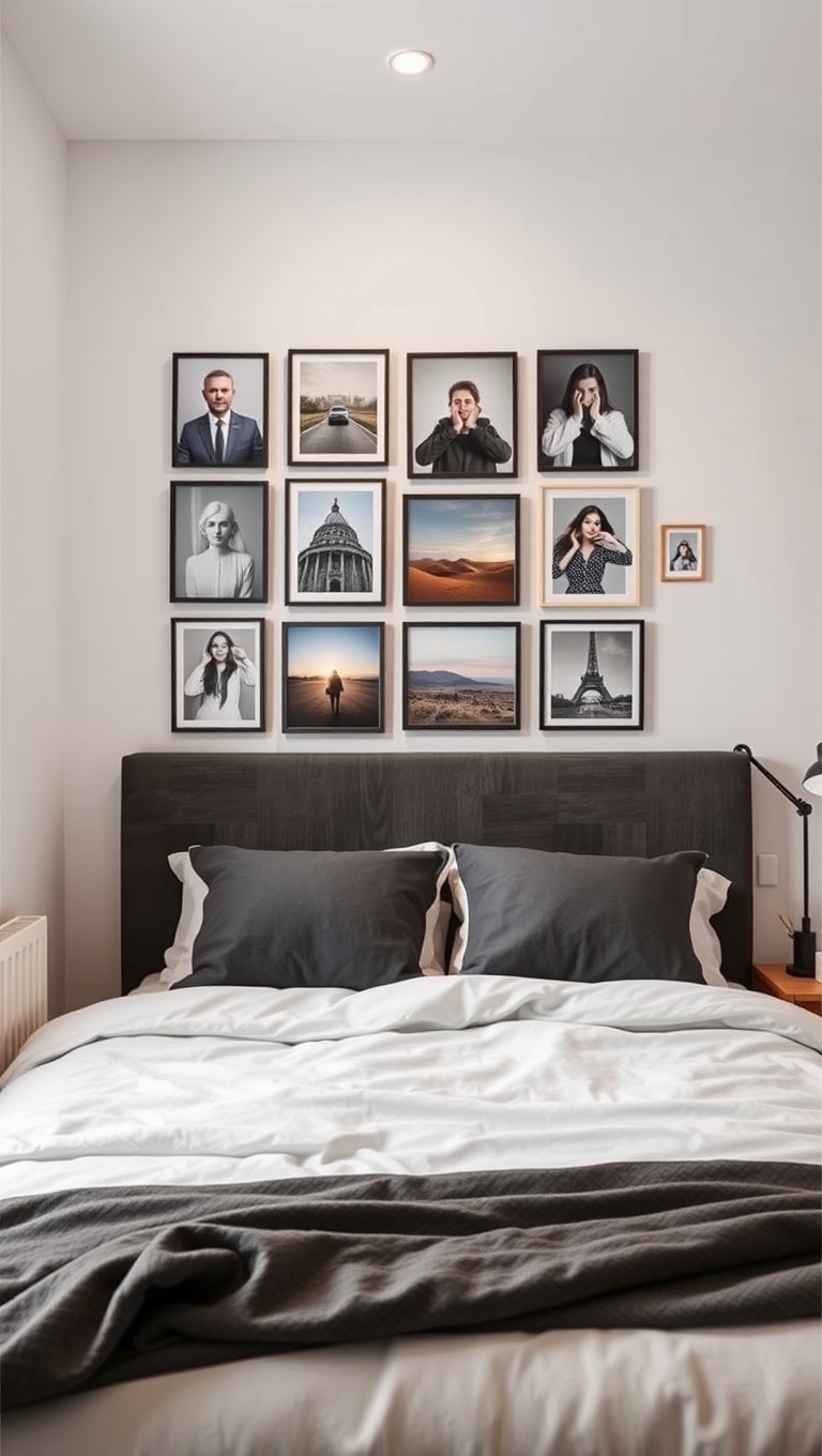 20 Creative Ideas for Stylish Compact Studio Bedrooms - 13. Create a Gallery Wall with Photos