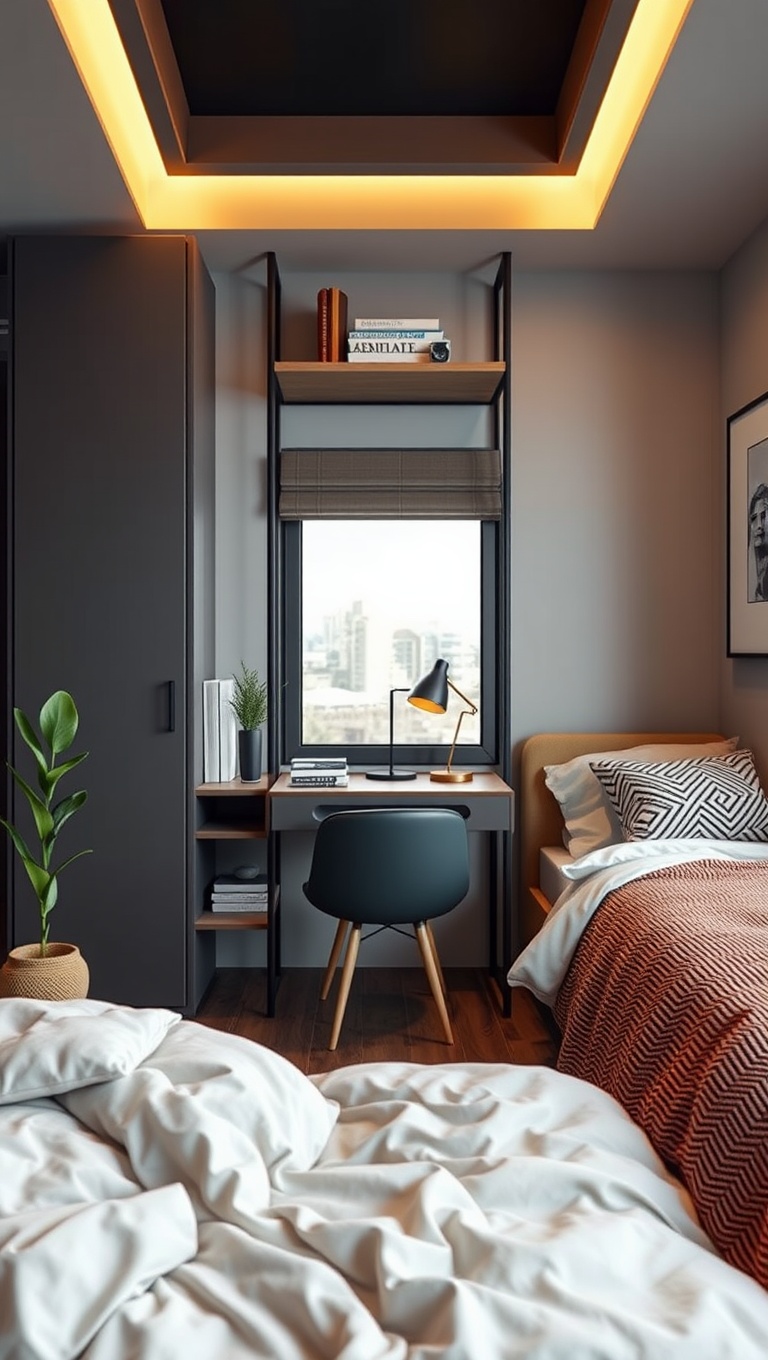 20 Creative Ideas for Stylish Compact Studio Bedrooms - 2. Utilize Vertical Space with Shelving