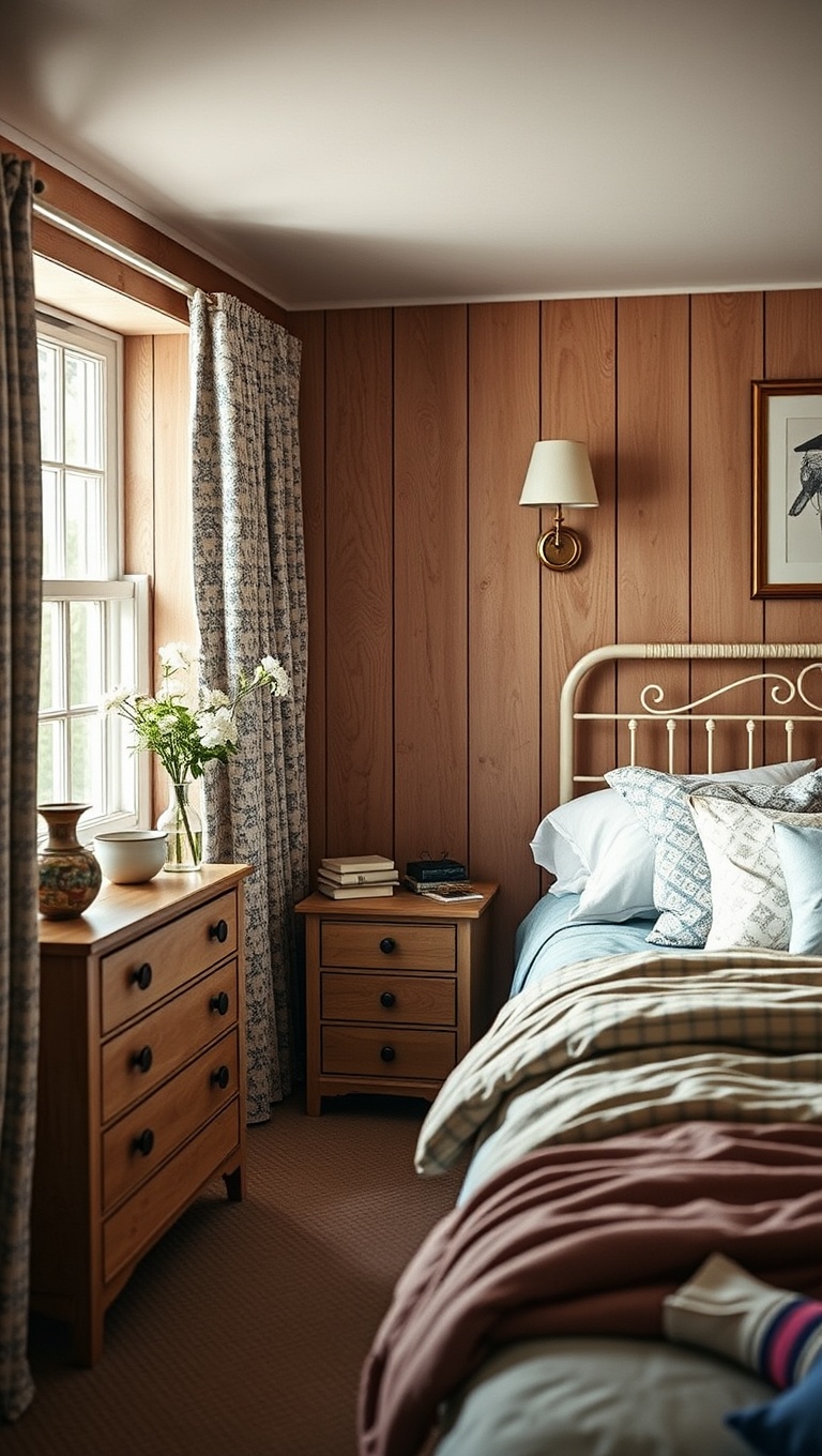 20 Charming Ideas to Transform Your Bedroom into a Cozy Cottagecore Retreat - 13. Opt for a Vintage Mirror to Enhance Light