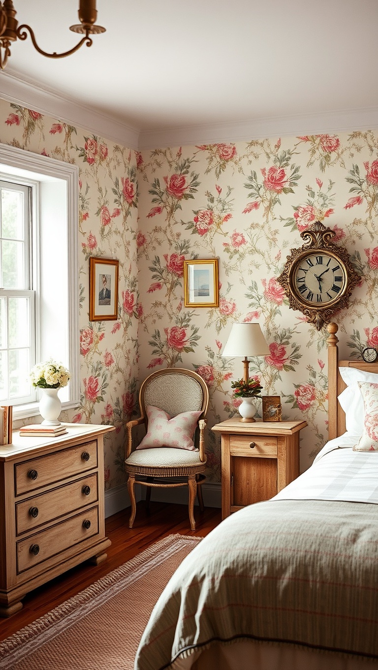 20 Charming Ideas for Your Dream Country Cottage Bedroom - 6. Whimsical Wallpaper Designs