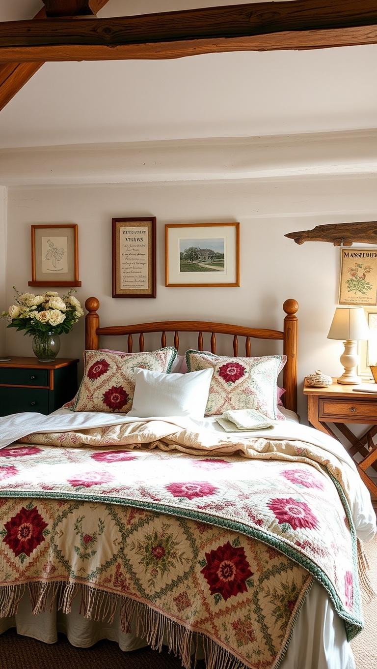 20 Charming Ideas for Your Dream Country Cottage Bedroom - 10. Handmade Quilts and Throws