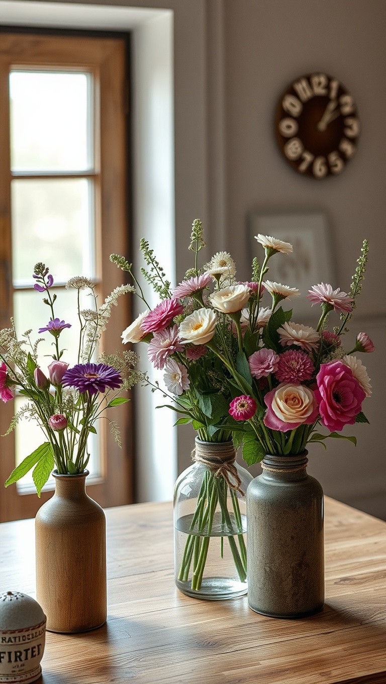 20 Charming Ideas for Your Dream Country Cottage Bedroom - 16. Fresh Flowers in Rustic Vases