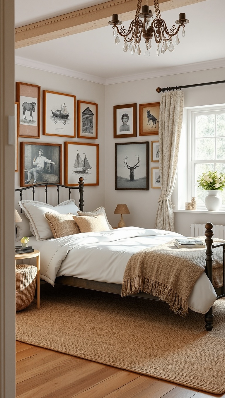 20 Charming Ideas for Your Dream Country Cottage Bedroom - 14. Charming Wall Art