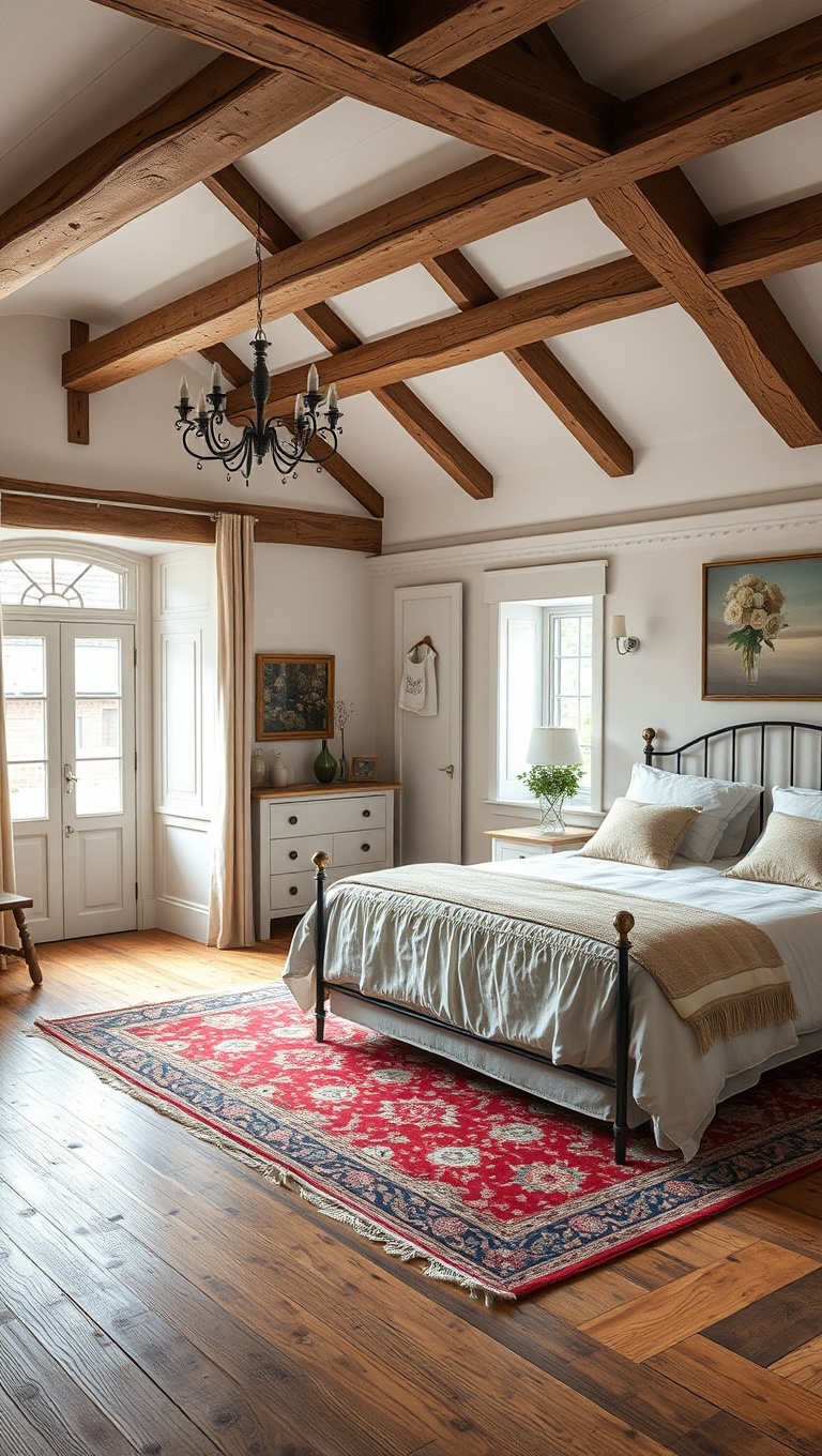 20 Charming Ideas for Your Dream Country Cottage Bedroom - 18. Wooden Floors with Area Rugs