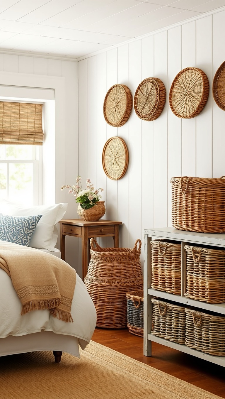 20 Charming Ideas for Your Dream Country Cottage Bedroom - 12. Woven Baskets for Storage
