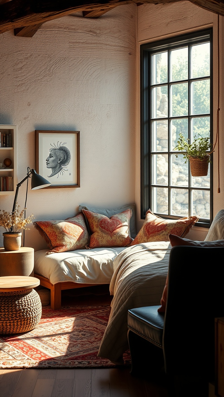 20 Cozy Ideas to Create Your Dream Earthy Rustic Bedroom - 16. Create a Reading Nook with Natural Light