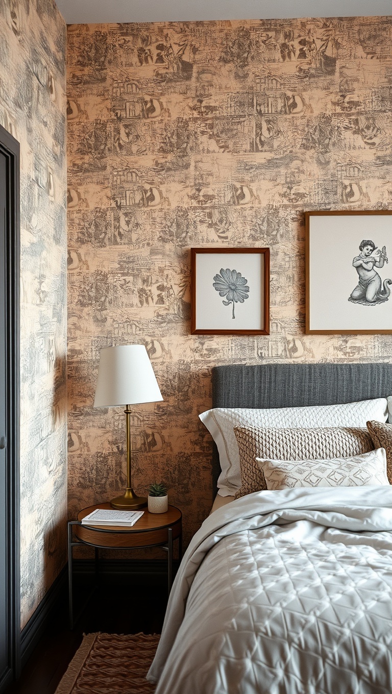 20 Whimsical Ideas to Create Your Dream Eclectic Vintage Bedroom - 19. Textured Walls: Add Depth with Wallpaper