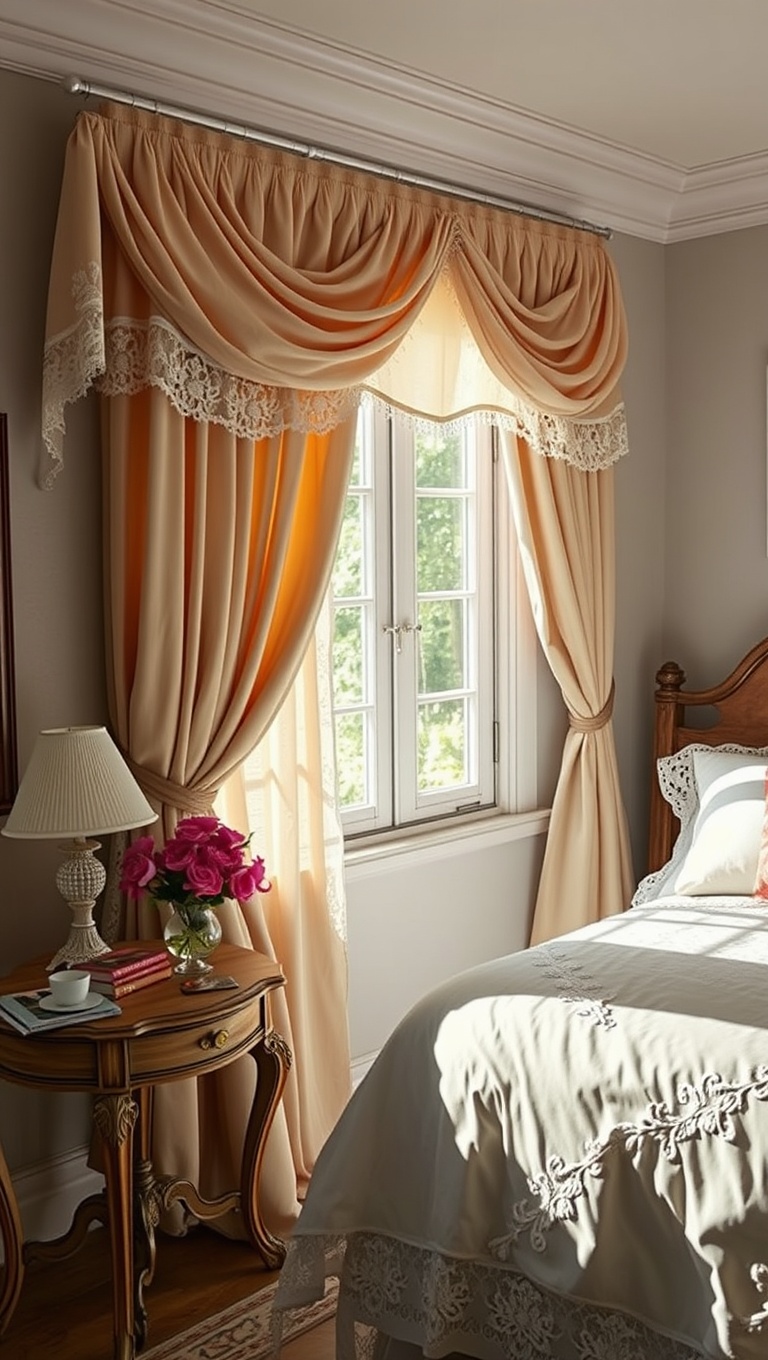 20 Charming Ideas for French Country Style Bedrooms - 13. Window Treatments: Flowing Fabrics and Lace