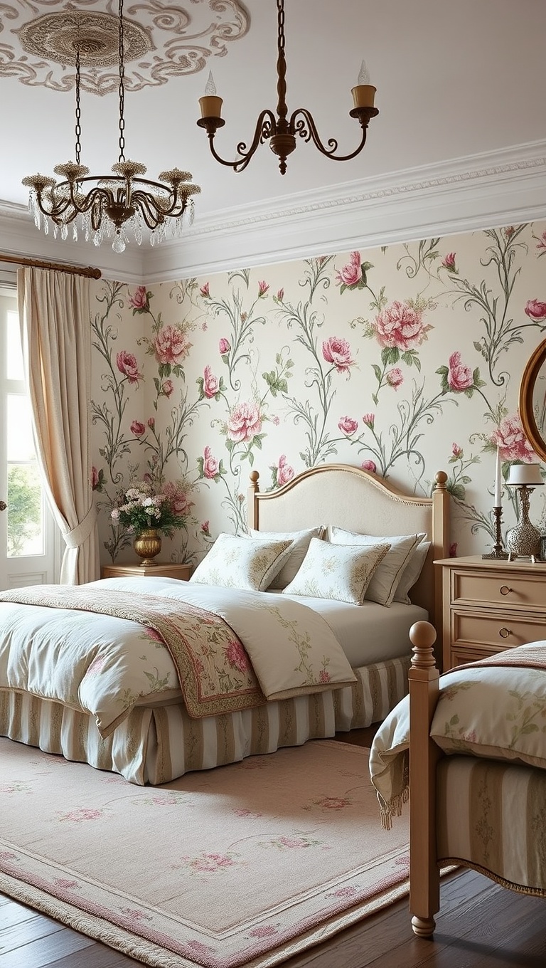 20 Charming Ideas for French Country Style Bedrooms - 6. Floral Patterns: Nature’s Touch