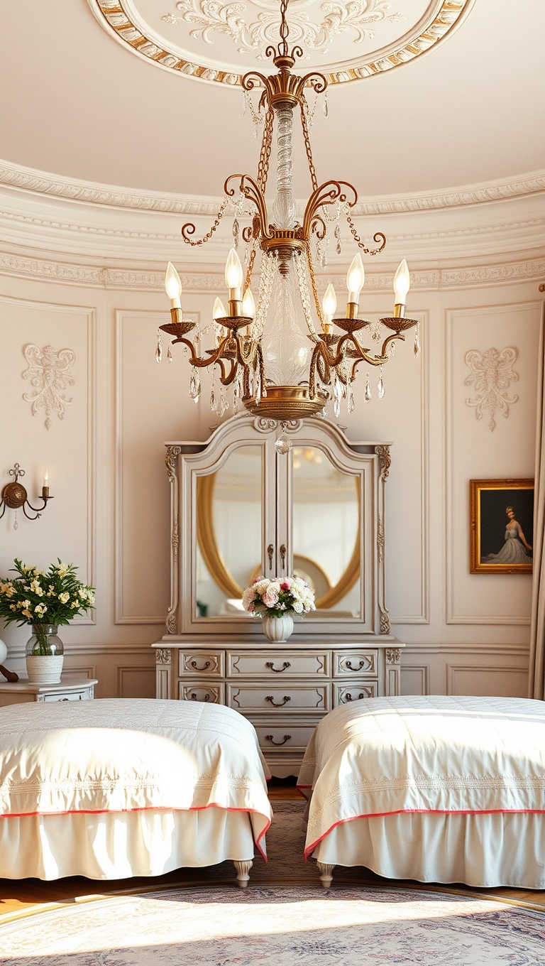 20 Charming Ideas for French Country Style Bedrooms - 4. Vintage Chandeliers: Twinkling Elegance