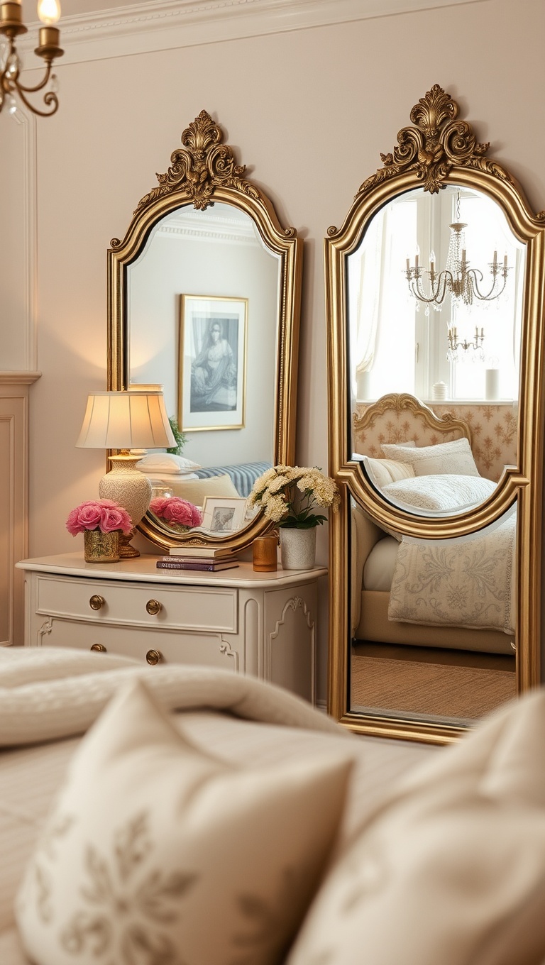 20 Charming Ideas for French Country Style Bedrooms - 11. Elegant Mirrors: Reflecting Style
