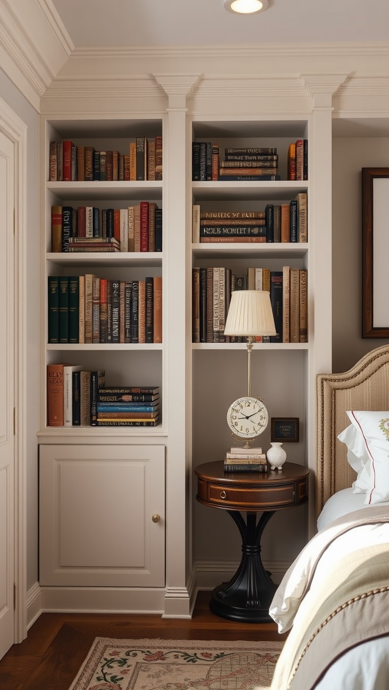 20 Charming Ideas for French Country Style Bedrooms - 16. Built-in Bookshelves: A Touch of Class