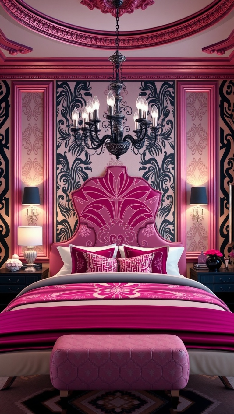 20 Glamorous Hollywood Style Bedroom Ideas to Transform Your Space - 17. Accent Walls: Add Drama with Bold Patterns