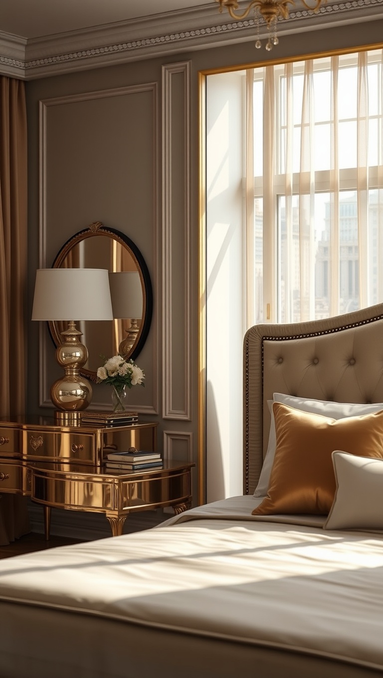 20 Glamorous Hollywood Style Bedroom Ideas to Transform Your Space - 3. Gold Accents: The Power of Metallics