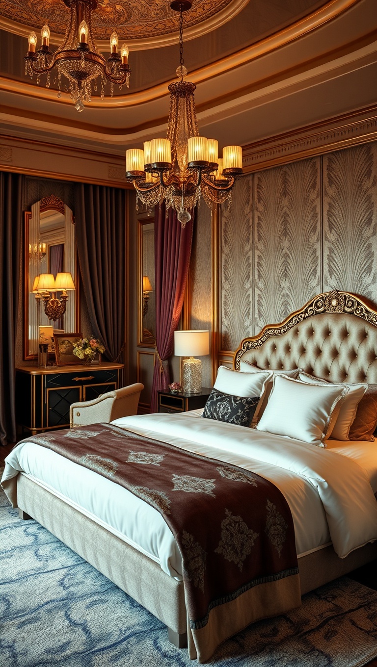 20 Glamorous Hollywood Style Bedroom Ideas to Transform Your Space - 8. Art Deco Inspiration: Retro Glam for Modern Spaces