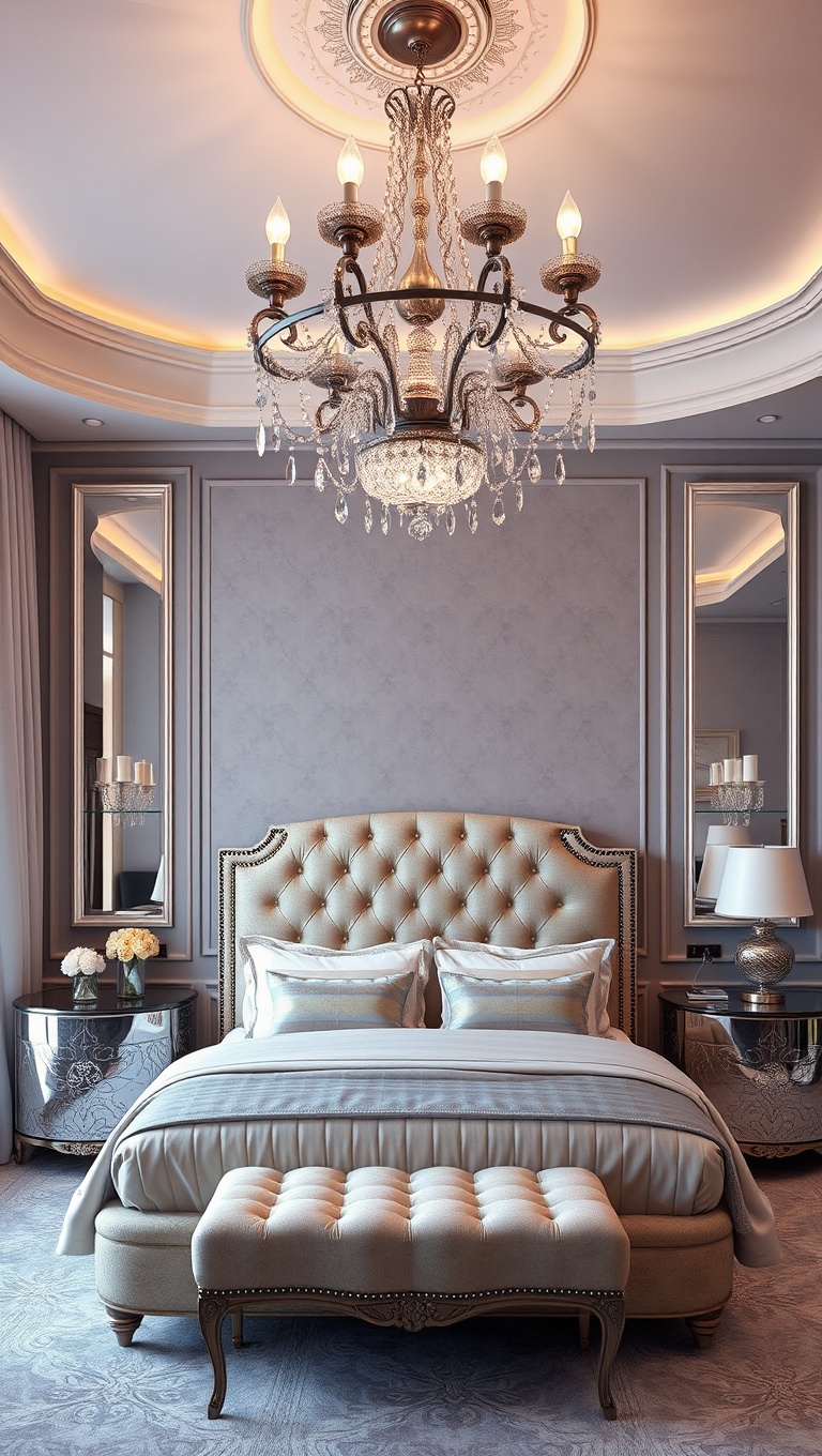 20 Glamorous Hollywood Style Bedroom Ideas to Transform Your Space - 1. Dazzling Chandeliers: Sparkle Above Your Bed