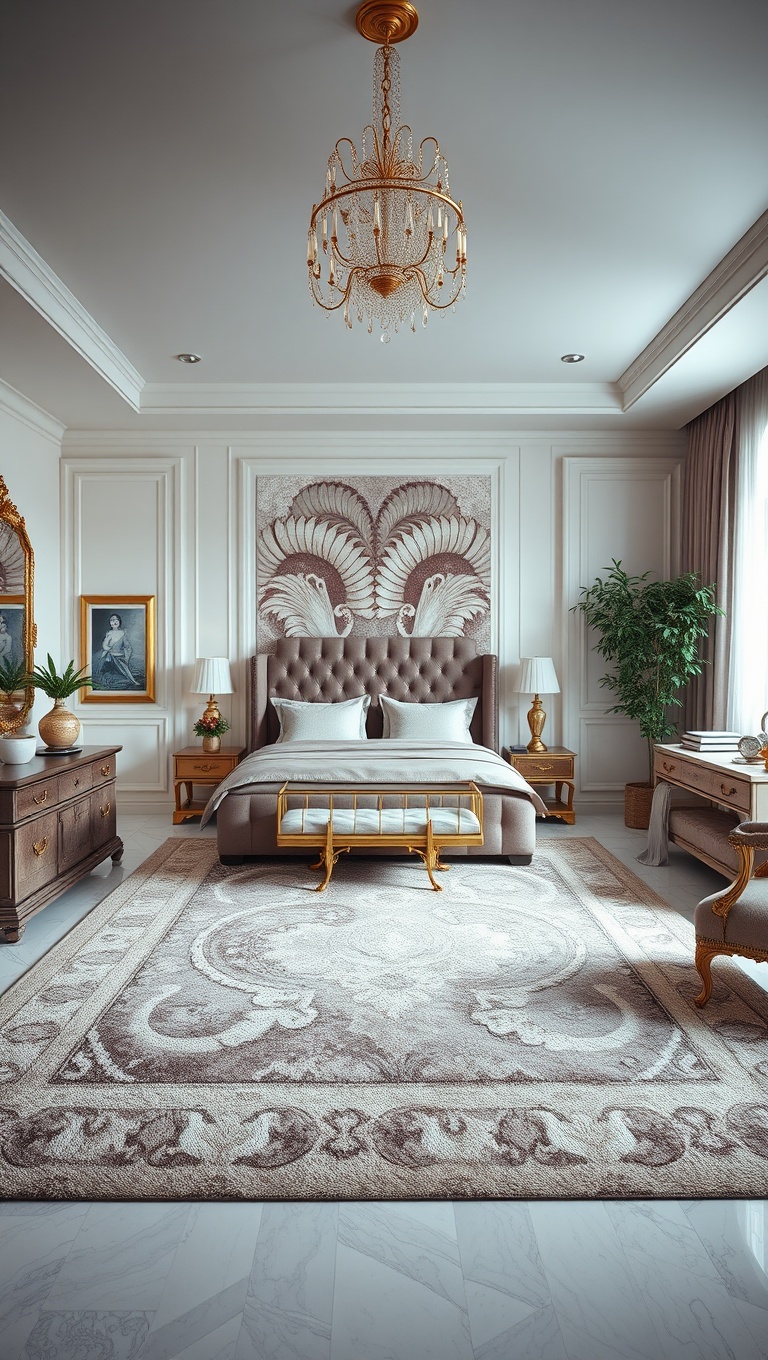 20 Glamorous Hollywood Style Bedroom Ideas to Transform Your Space - 16. Statement Rugs: Ground Your Space with Flair