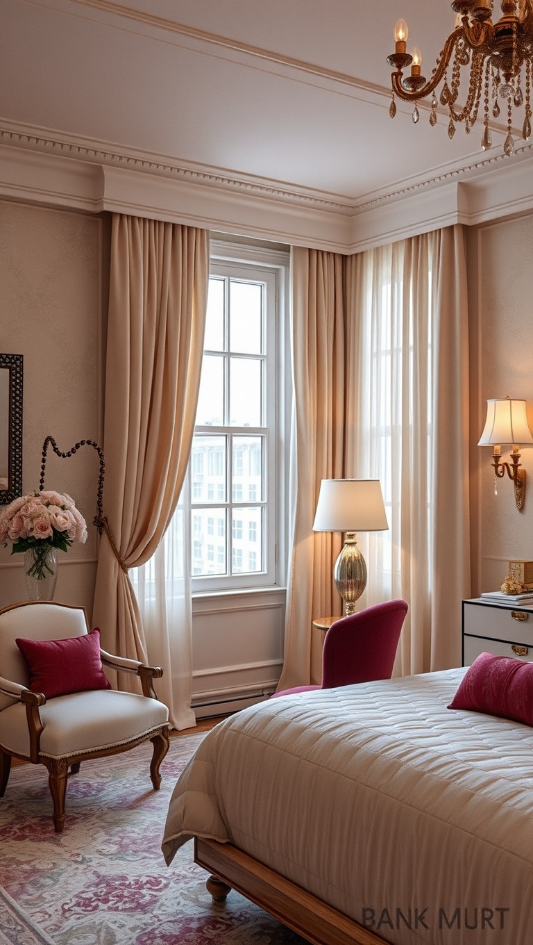 20 Glamorous Hollywood Style Bedroom Ideas to Transform Your Space - 11. Glamorous Drapery: Frame Your Windows with Style