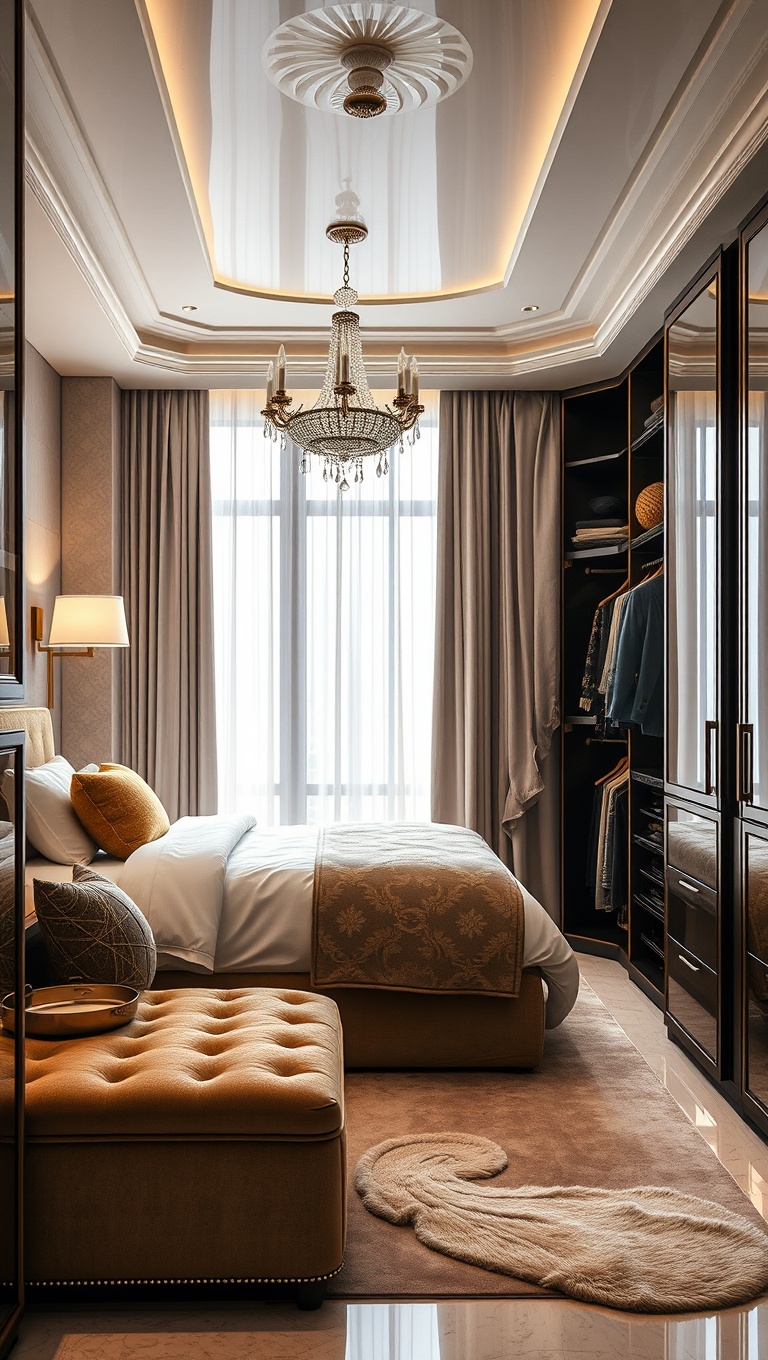 20 Glamorous Hollywood Style Bedroom Ideas to Transform Your Space - 10. Stylish Walk-In Closets: Where Fashion Meets Function