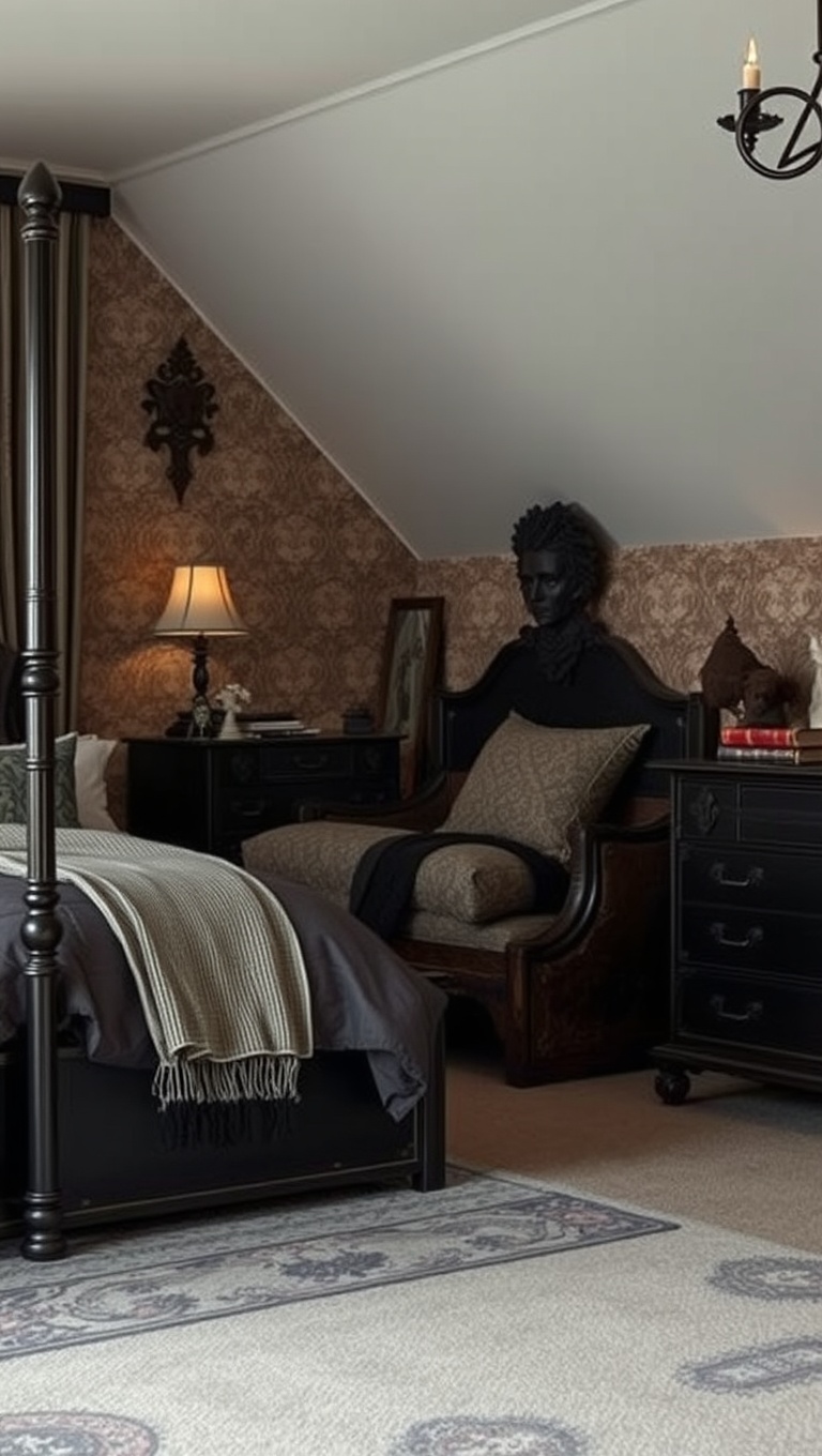 20 Spooktacular Ideas for Your Gothic Style Bedroom - Vintage Trunks for Storage
