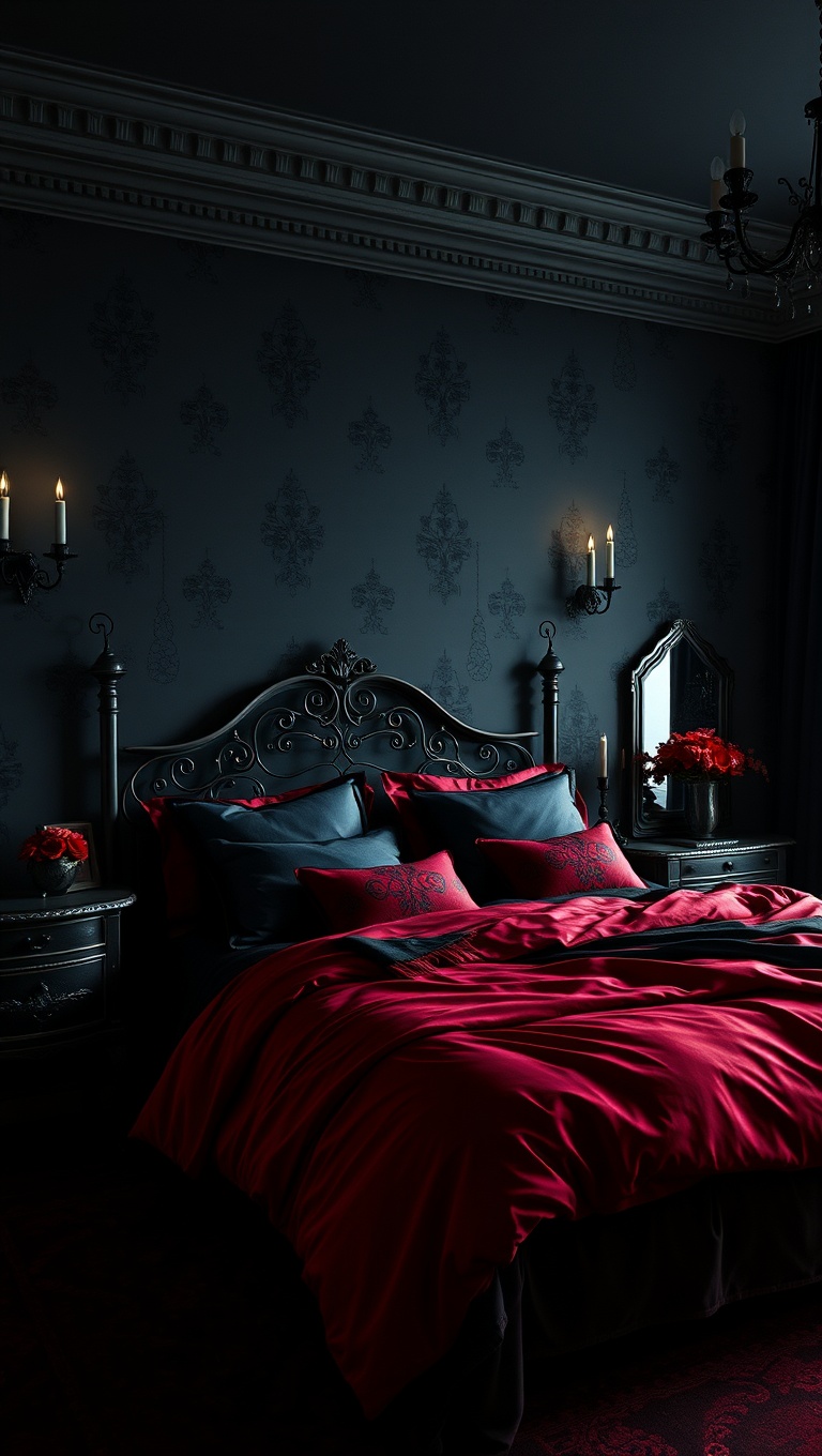 20 Spooktacular Ideas for Your Gothic Style Bedroom - Deep Red and Black Bedding