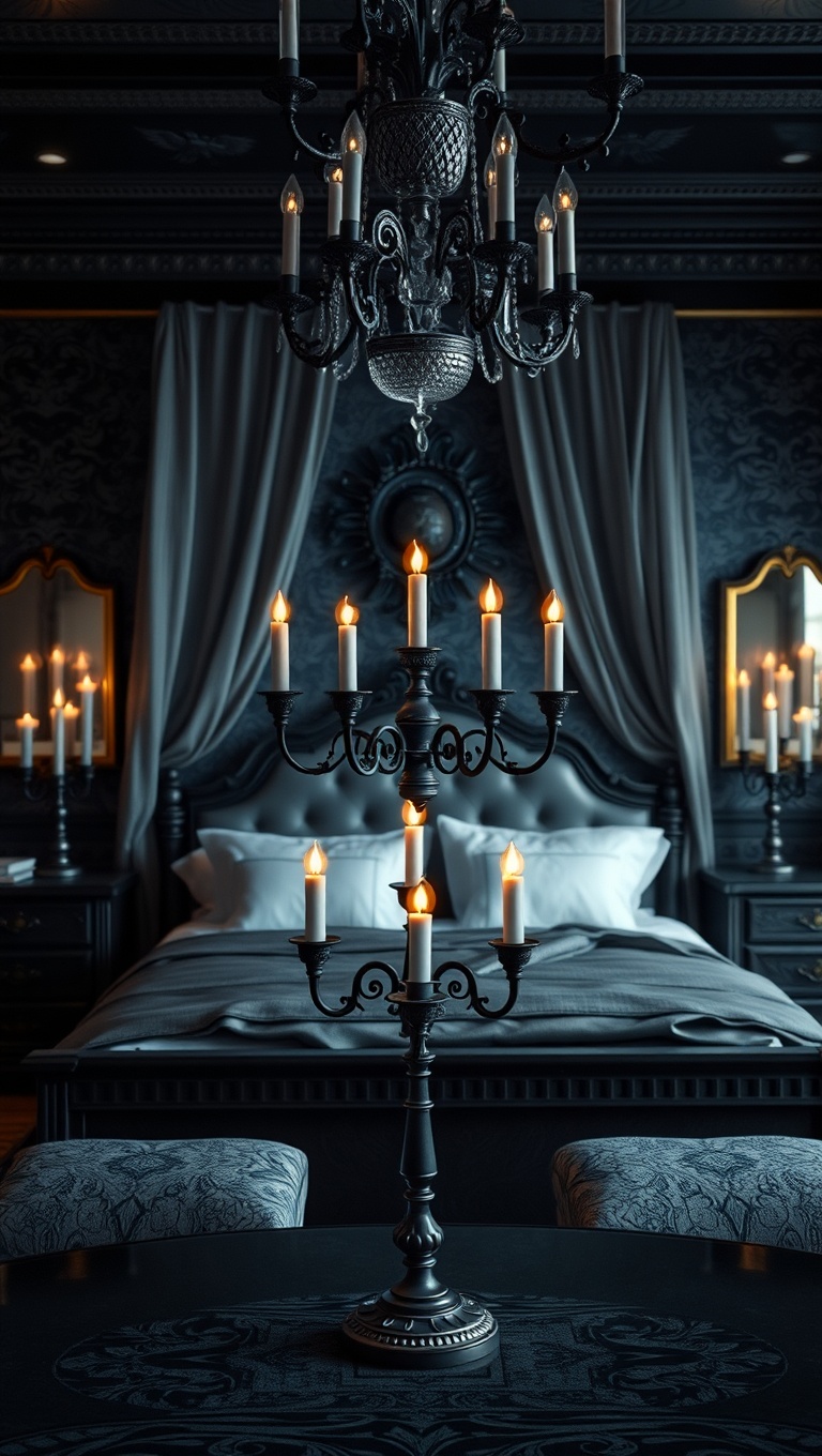 20 Spooktacular Ideas for Your Gothic Style Bedroom - Candelabra Centerpieces
