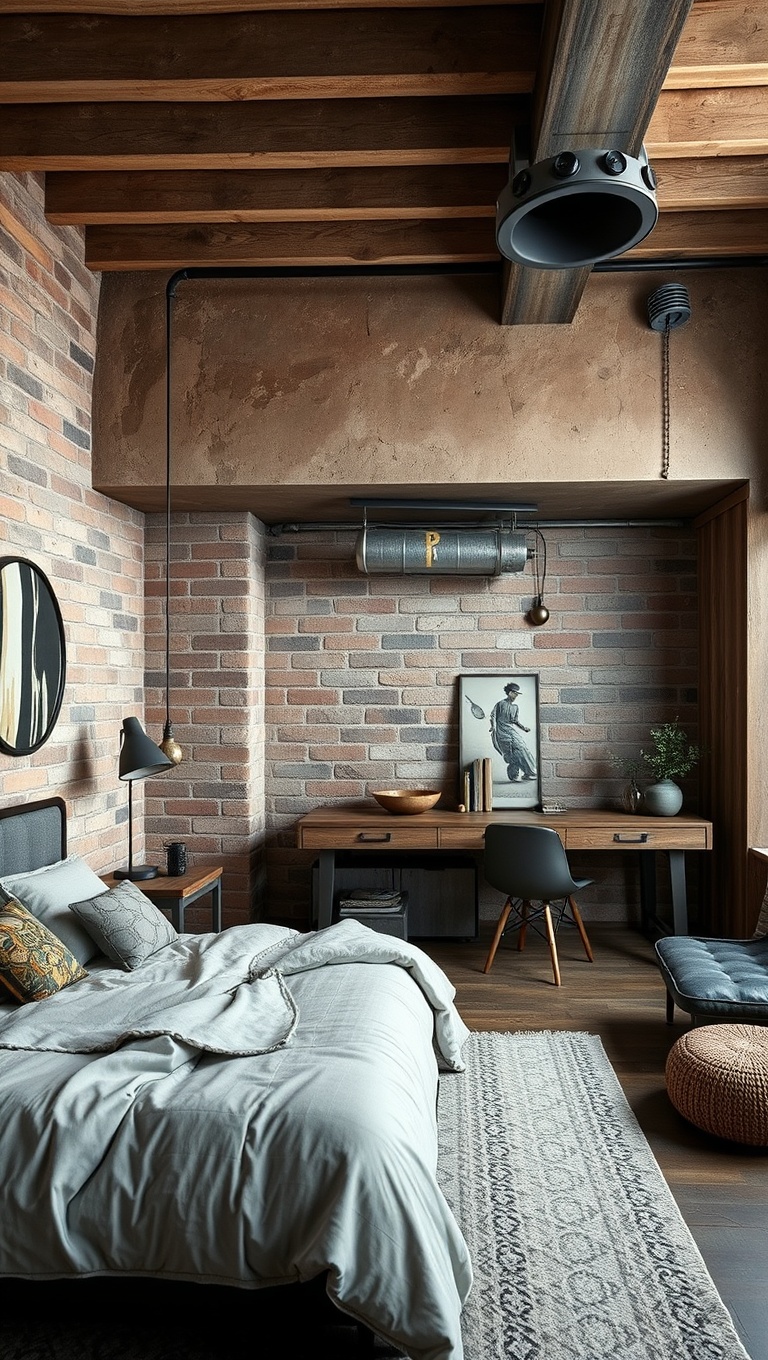 20 Inspiring Ideas to Create Your Dream Industrial Chic Bedroom - Layering Textures for Depth