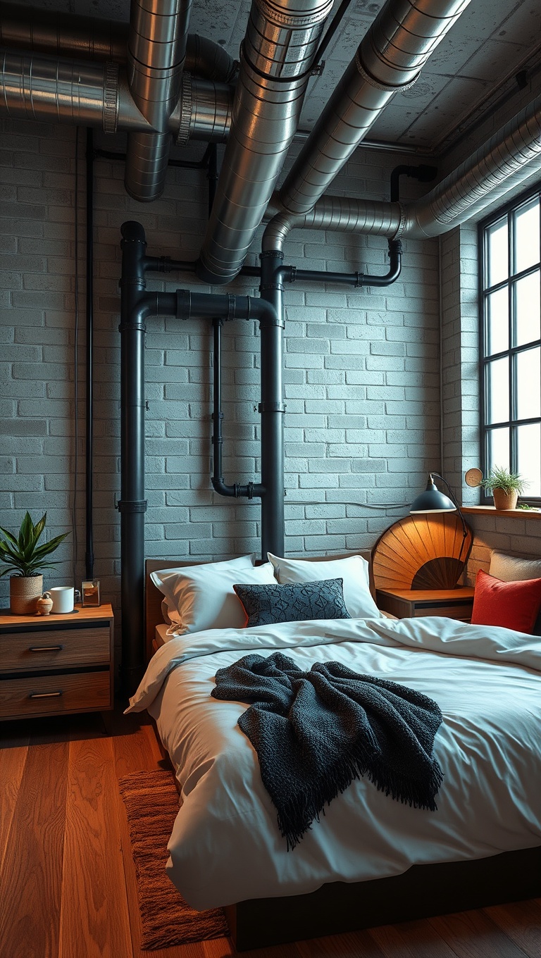 20 Inspiring Ideas to Create Your Dream Industrial Chic Bedroom - Creative Use of Pipes and Ducts