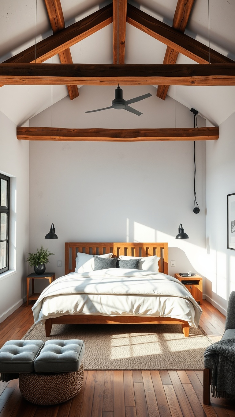 20 Inspiring Ideas to Create Your Dream Industrial Chic Bedroom - Wooden Beams for Rustic Charm
