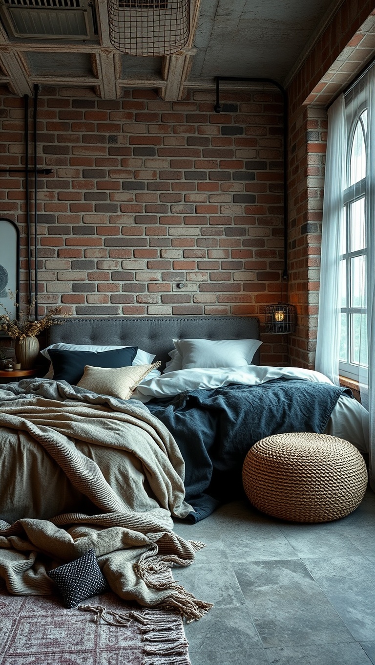 20 Inspiring Ideas to Create Your Dream Industrial Chic Bedroom - Textured Fabrics for Cozy Comfort