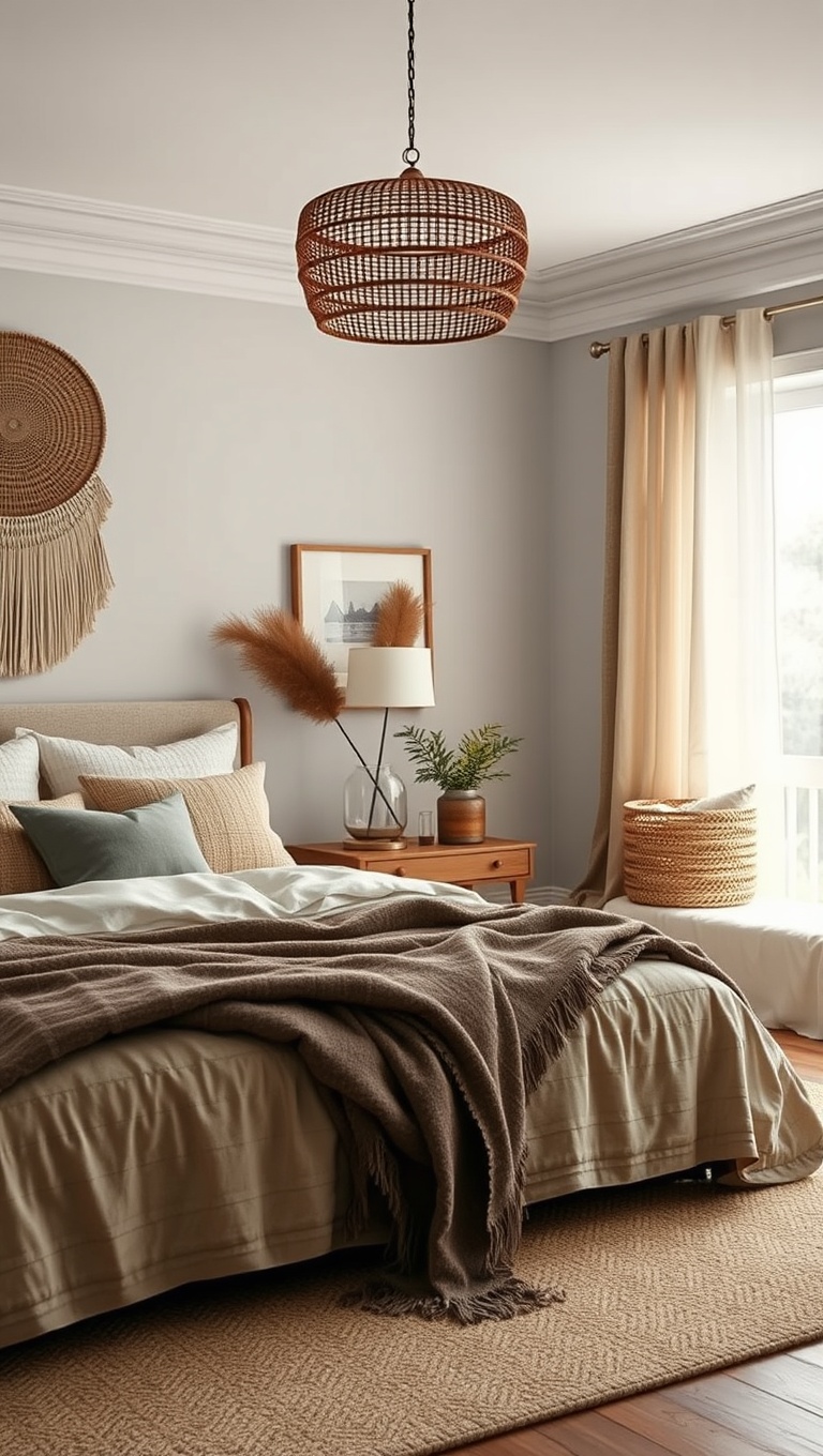 20 Ways to Create a Cozy Layered Textiles Bedroom - 20. Earthy Elements: Incorporate Natural Fibers for Warmth