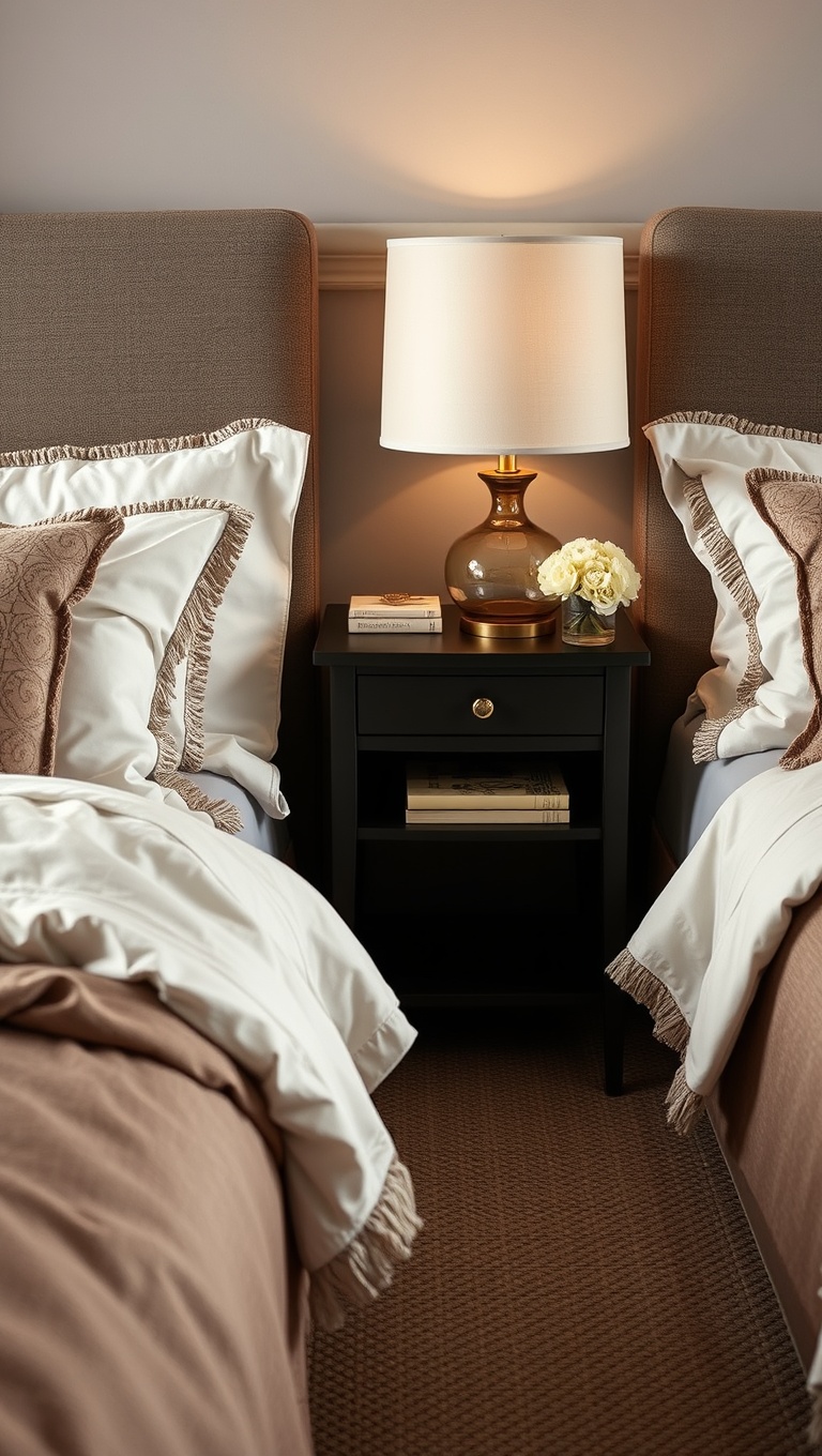 20 Ways to Create a Cozy Layered Textiles Bedroom - 13. Bedside Beauty: Dress Up Your Nightstand with Fabric