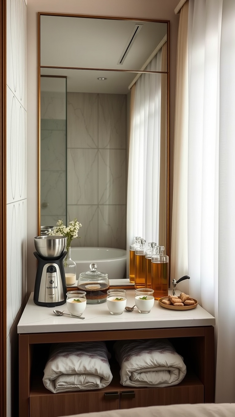 20 Dreamy Ideas to Transform Your Bedroom into a Luxury Spa Retreat - 16. Customized Spa Bar: Set Up a Refreshment Station with Teas
