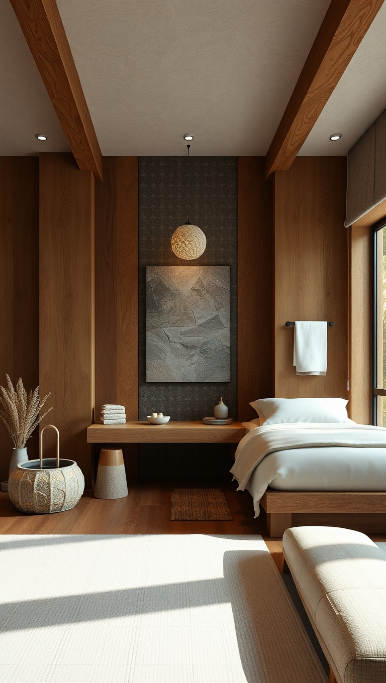 20 Dreamy Ideas to Transform Your Bedroom into a Luxury Spa Retreat - 19. Natural Materials: Use Wood and Stone for an Earthy Touch