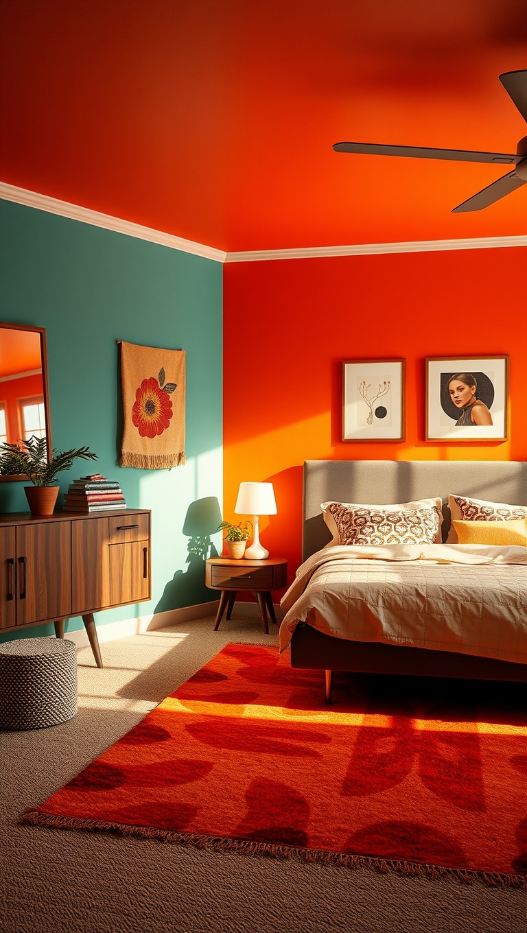20 Fabulous Ideas to Make Your Mid-Century Modern Bedroom Shine! - 1. Brighten Up with Bold Colors